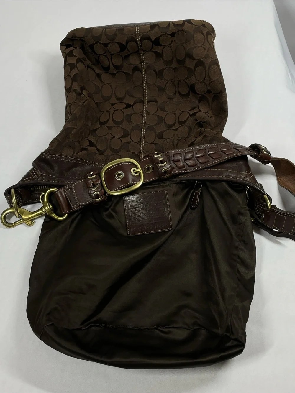 Vintage Coach Signature Monogram Brown Buckle Hobo Shoulder Bag Y2K